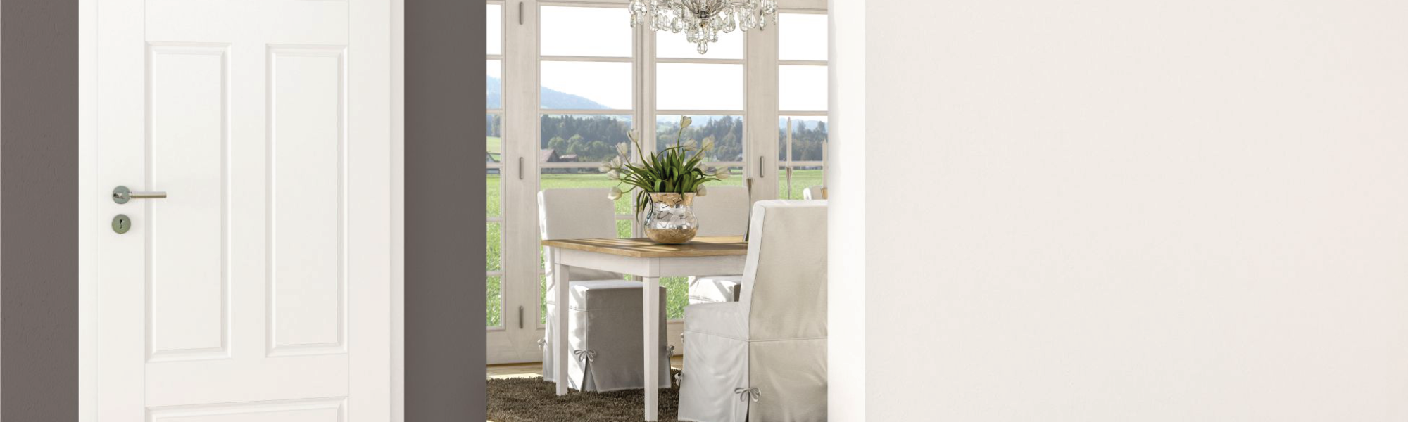 Blick in Esszimmer zwischen Zimmertür und Wand