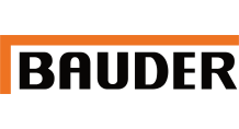Logo der Marke Bauder: Ein orangefarbener L-förmiger Balken, der links und oberhalb der Schrift verläuft. 